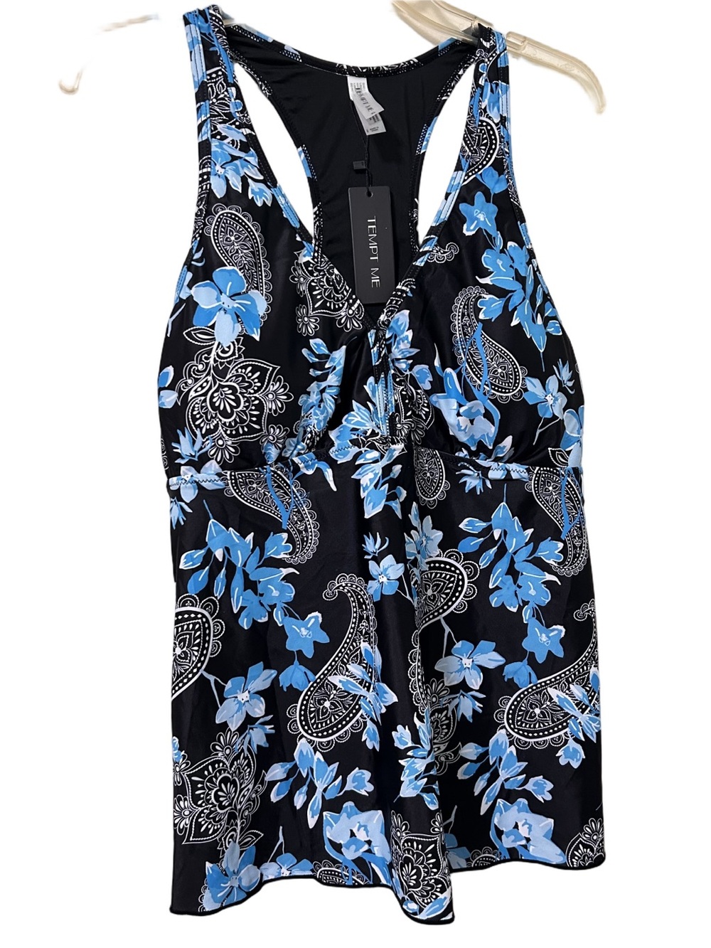 Women’s Two piece Racerback Tankini Swimsuit w/ shorts Black & Blue Size XL NWT - Picture 3 of 13